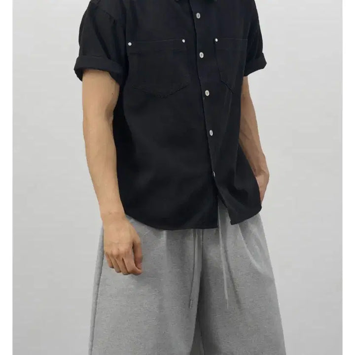 [BUNJANG] Rivets Washed Work Shirt Black / 리벳 워싱 워크셔츠 블랙 새상품
