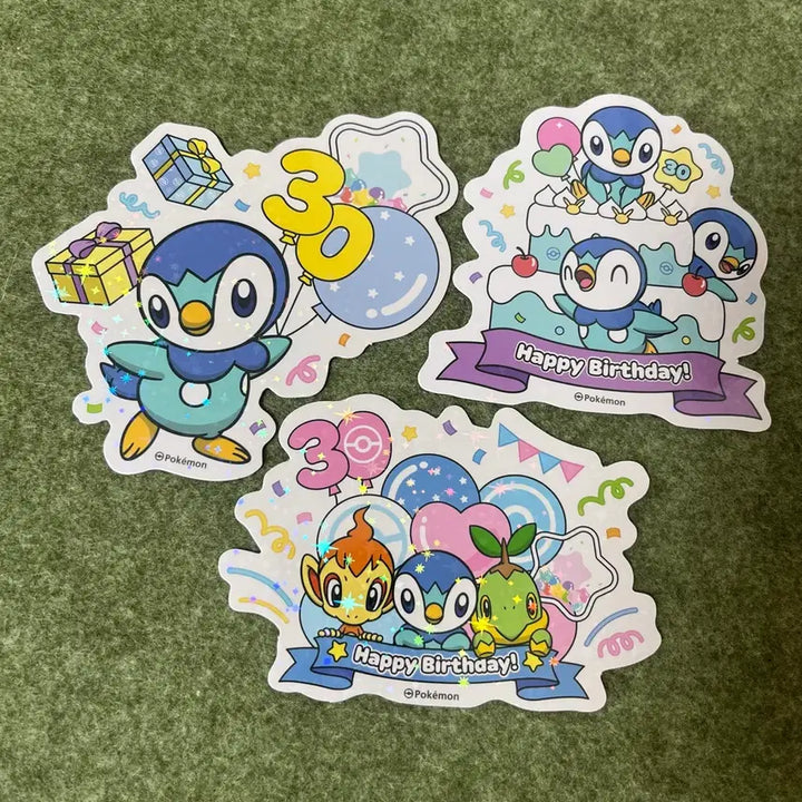 [BUNJANG] Pokemon 30th Anniversary Piplup Sticker Set &amp; Pokepi pouch Gacha / 포켓몬 성수 30주년 벌스데이 생일 팽도리 스티커 포켓피스 파우치 가챠