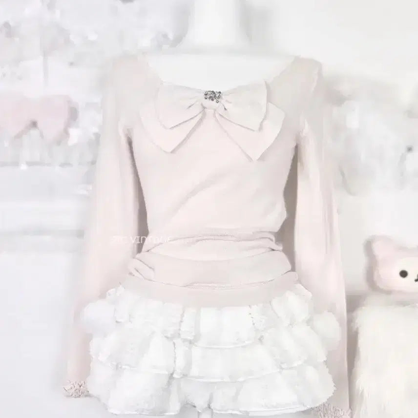 [BUNJANG] STC Vintage Pink Knit Blouse Hime Gyaru Lo-Gal Liz Lisa / STC 빈티지 핑크 니트 블라우스 티셔츠 히메갸루 로걀 진리 리즈리사