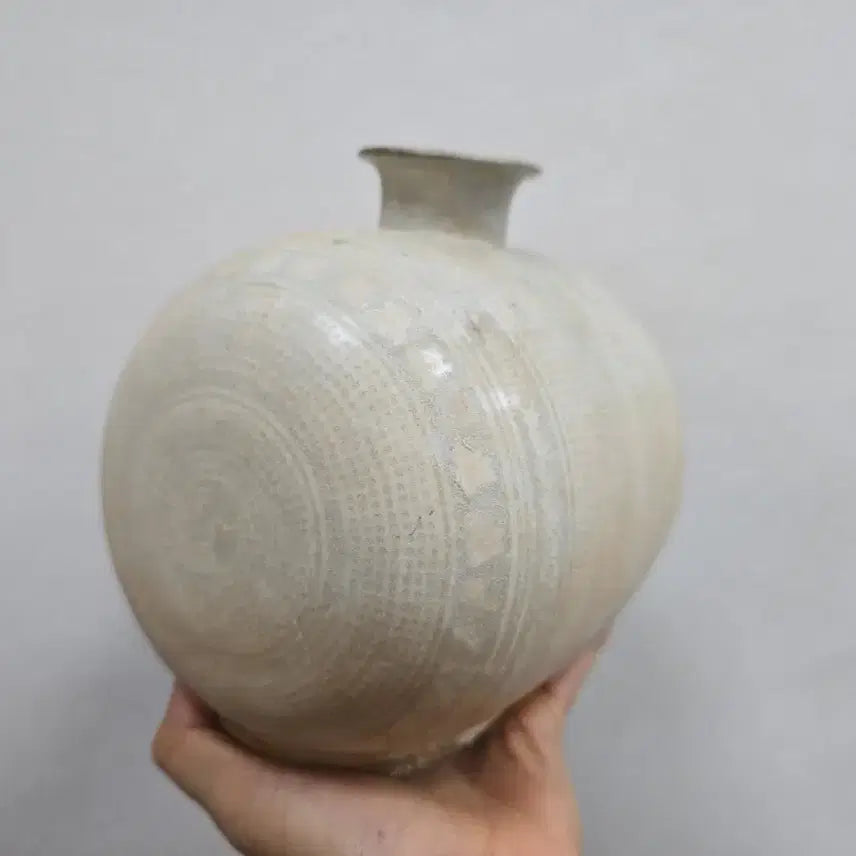 [BUNJANG] Antique Buncheong Ware Incised Decoration Janggun Vase / 골동품 분청자 인화문 장군병