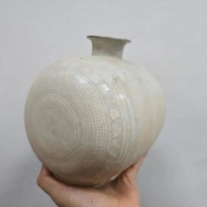 [BUNJANG] Antique Buncheong Ware Incised Decoration Janggun Vase / 골동품 분청자 인화문 장군병