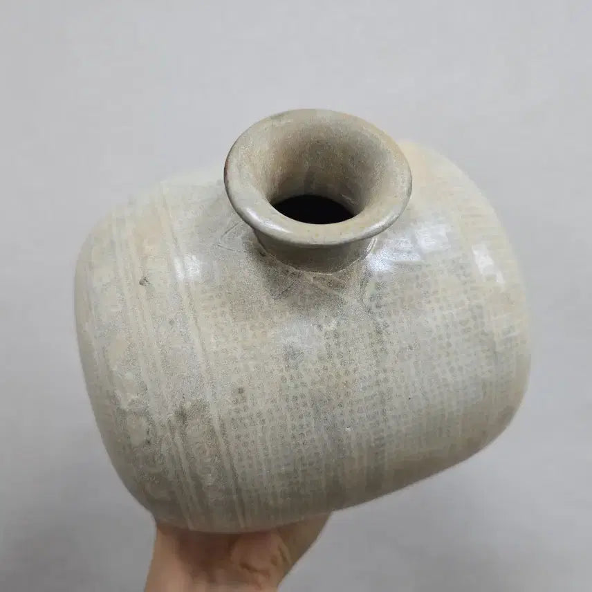 [BUNJANG] Antique Buncheong Ware Incised Decoration Janggun Vase / 골동품 분청자 인화문 장군병