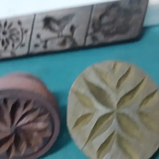 [BUNJANG] Set of 3 Korean Traditional Wooden Rice Cakes Molds / 나무떡살3점(민속품)일괄