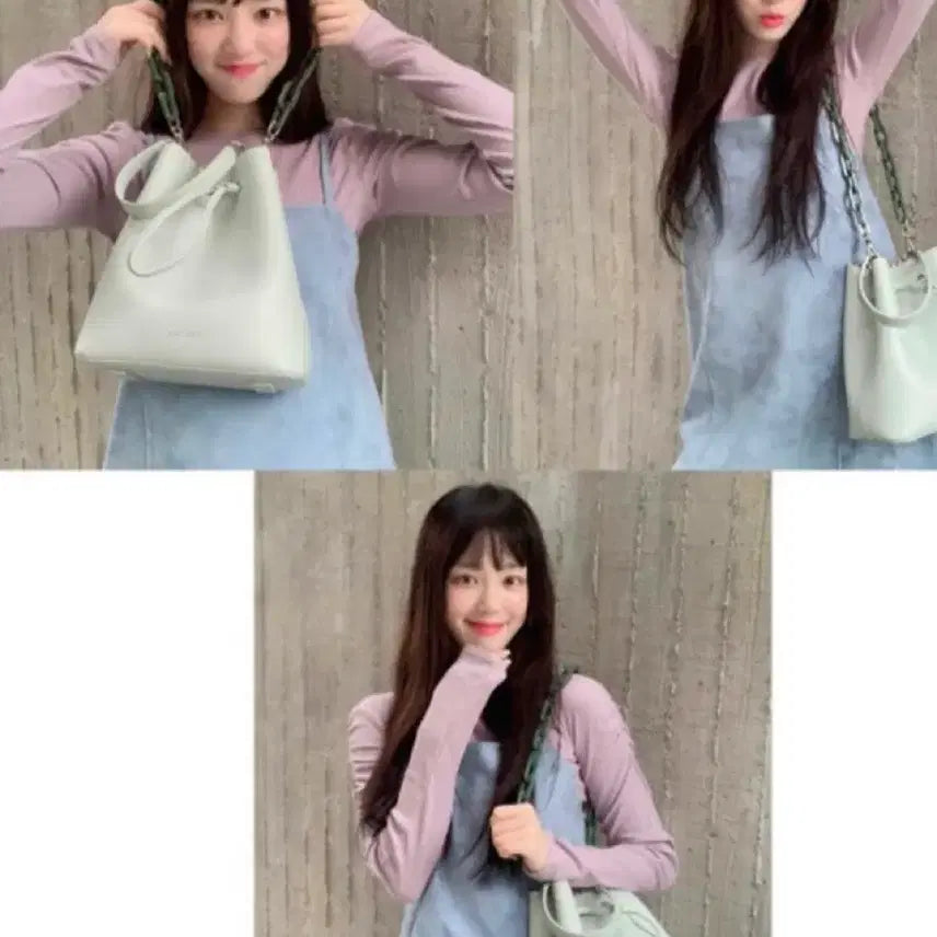 [BUNJANG] J.estina Bucket Shoulder Bag with Acrylic Strap / 새)제이에스티나 버킷숄더백 +아크릴 스크랩