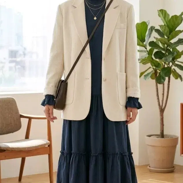 [BUNJANG] Navy Frill Long Dress Size 66 / 네이비 프릴 롱 원피스 66
