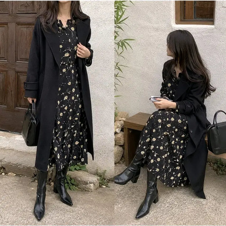 [BUNJANG] Black Flower Pattern Long Dress / 블랙 플라워 패턴 원피스 66
