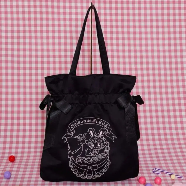 [BUNJANG] Maison de Fleur Mezzo Piano Double Ribbon Tote Bag Black / 메종드플뢰르 메조피아노 더블 리본 토트백 블랙 양산형 지뢰계 스나계