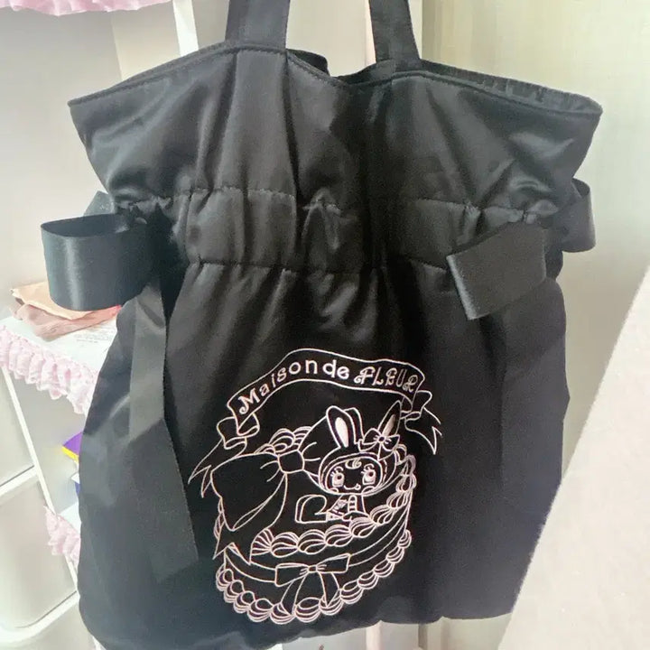 [BUNJANG] Maison de Fleur Mezzo Piano Double Ribbon Tote Bag Black / 메종드플뢰르 메조피아노 더블 리본 토트백 블랙 양산형 지뢰계 스나계