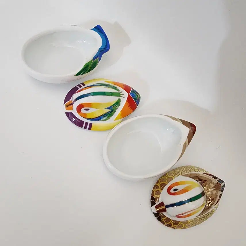 [BUNJANG] Vintage Yo-up Development Mandarin Duck &amp; Lovebird Sugar Bowl &amp; Creamer Set - Accessory/Jewelry Box / 2세트가/빈티지 요업개발 원앙 잉꼬 설탕기 프림기 세트/ 액세사리 보석함