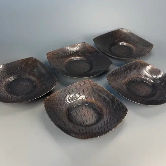 [BUNJANG] Samgeumdang Brass Square Cup Saucer Set (5 pieces) / 삼금당 동제 사방형 잔탁 5매 차탁 잔대 잔받침 차선