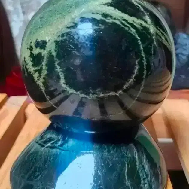 [BUNJANG] Precious Serpentine Sphere (9cm Diameter, 1.1kg) - Natural Raw Ore with Stand / 귀사문석 원석구 광물 수석