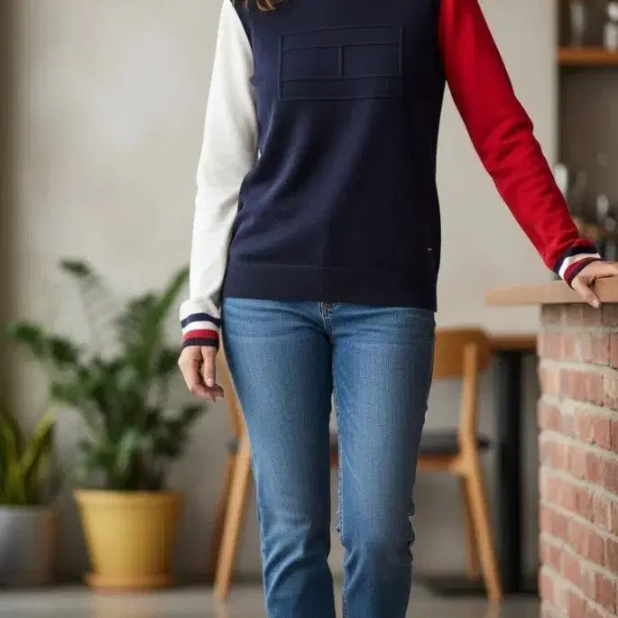 [BUNJANG] Tommy Hilfiger Colorblock Knit Sweater XXS / 타미힐피거 배색 니트 스웨터 XXS