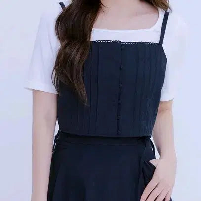 [SOLD OUT] 로엠 핀턱 뷔스티에, 리본 플레어 롱스커트