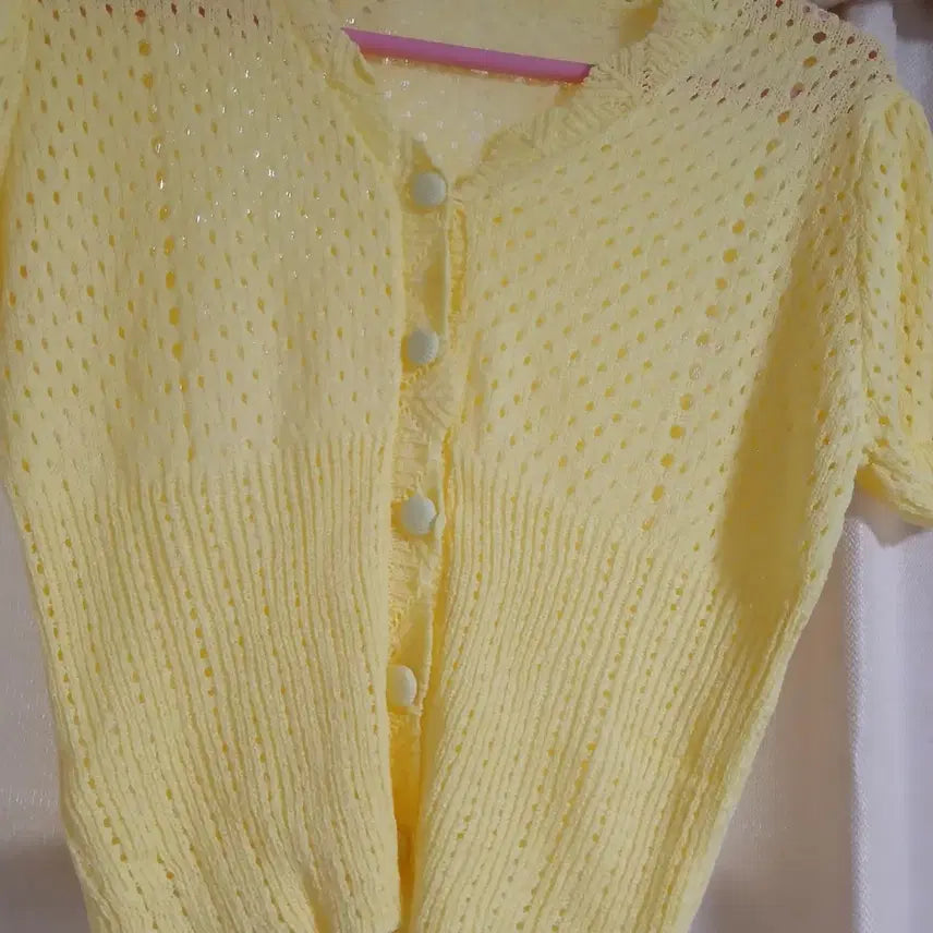 [BUNJANG] Yellow Knit Cardigan - New Arrival / 여름 니트 가디건 옐로우 새상품