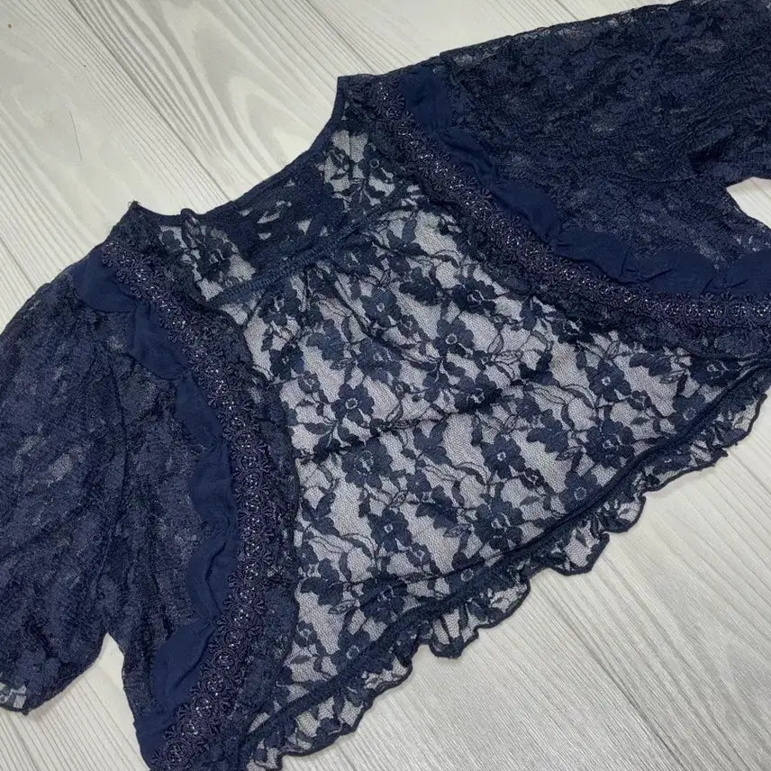 [BUNJANG] Vintage Lace Frill Bolero - Navy / 빈티지 레이스 프릴 네이비 볼레로 갸루 러블리 공겜여주