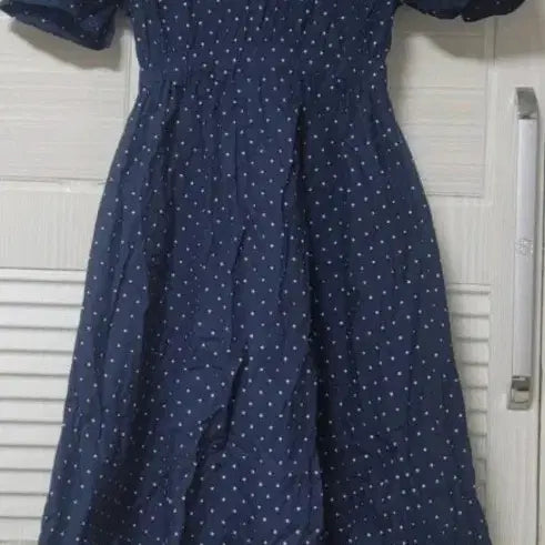 [BUNJANG] Navy Polka Dot Ruffle Collar Dress / 네이비 도트 프릴 카라 원피스