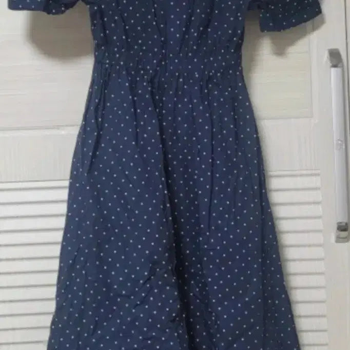 [BUNJANG] Navy Polka Dot Ruffle Collar Dress / 네이비 도트 프릴 카라 원피스