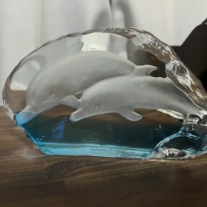 [BUNJANG] Vintage Swedish Crystal Carving Dolphin Object / 빈티지) 80s 스웨덴 크리스탈 카빙 돌고래 오브제