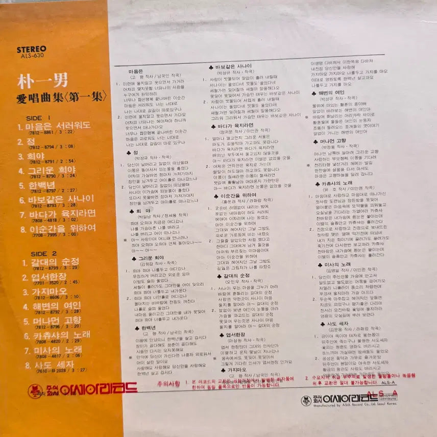 [BUNJANG] Park Il Nam Unused LP / 박일남 미사용 LP
