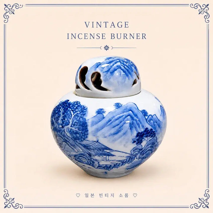 [BUNJANG] Blue and White Porcelain Landscape Vintage Incense Burner / 청화 산수문 빈티지 도자기 향로