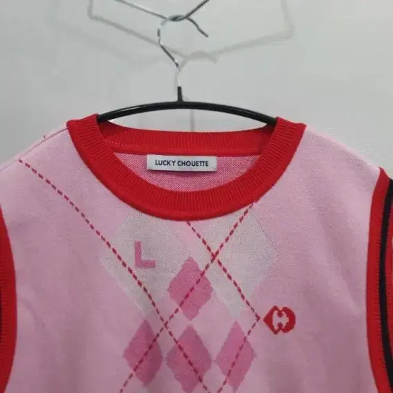 [BUNJANG] Lucky Chouette Argyle Knit Vest Pink Size 38 / 럭키슈에뜨 아가일 니트 조끼 핑크 38