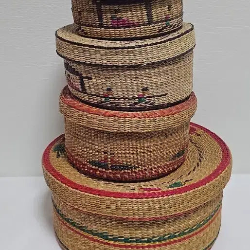 [BUNJANG] Antique Hwaseong Wanggol Sewing Basket / 옛날 강화도 화문석 왕골 반짓고리 화문석 왕골 반짓고리  바구니 손자