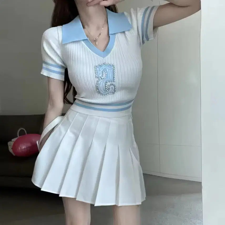 [BUNJANG] Cropped Knit Collar Short Sleeve Top / 크롭 니트카라 반팔