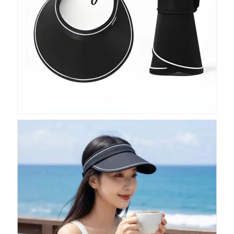 [BUNJANG] Foldable Portable Sun Cap Set (Black + Ivory) / 썬캡 블랙+아이보리 2개세트(새상품)