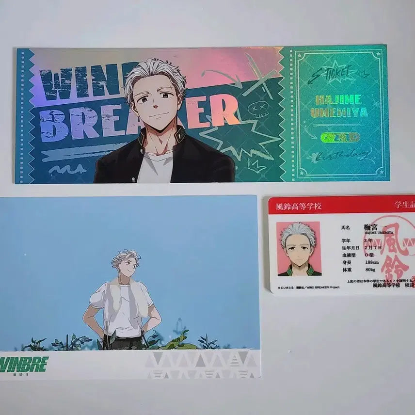 [BUNJANG] Wind Breaker Umemiya Hajime Hologram Ticket, Postcard, Acrylic Student ID Bundle Set / 일괄) 윈드 브레이커 우메미야 하지메 홀로그램 티켓 엽서 아크릴 학생증
