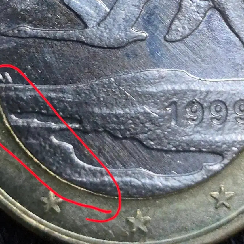 [BUNJANG] 1999 Finland 1 Euro Coin - Die Chip Error (Unused) / 1999년핀란드1유로 달러. 다이칲 에러 주화(완전 미사용)