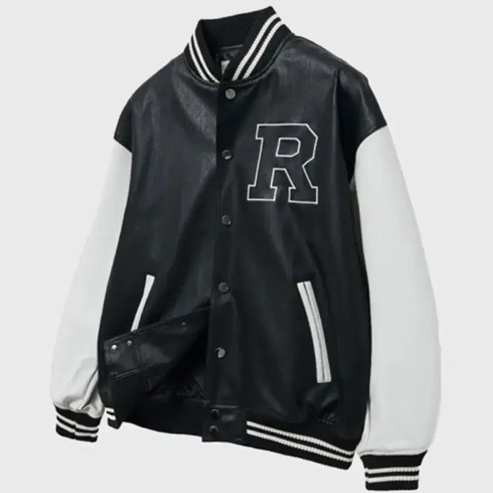 [BUNJANG] V2 8169 Varsity Leather Jacket Black M / 브이투 8169 바시티 레더 자켓_블랙(M)