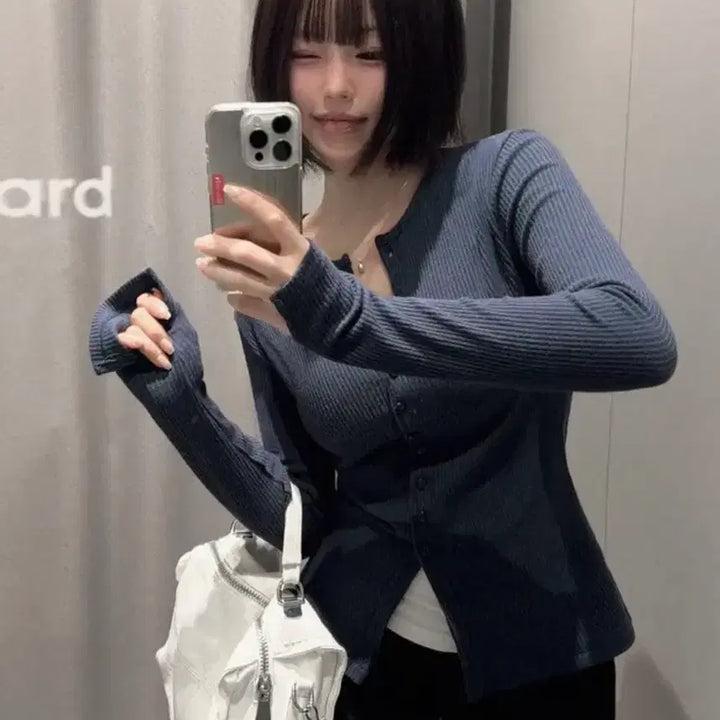 [BUNJANG] Ribbed Button Cardigan Navy / (새옷) 콩단추 골지 가디건 네이비