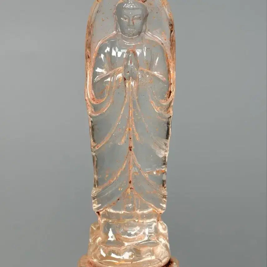 [BUNJANG] Gilt Celadon Crystal Glass Avalokiteśvara Sarira Reliquary - Antique Buddhist Art / 금채 명문 수정유리 관음상 사리함 사리장엄구 골동품 고미술품 수집품