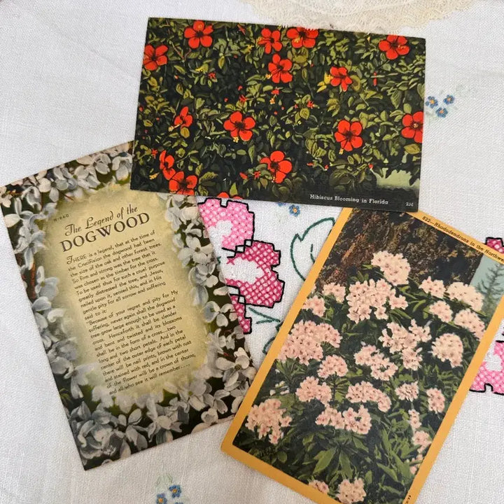 [BUNJANG] Vintage Postcard Set - Small Floral Pattern (Calligraphy) / 빈티지엽서 잔꽃모음(필기체) 3장묶음