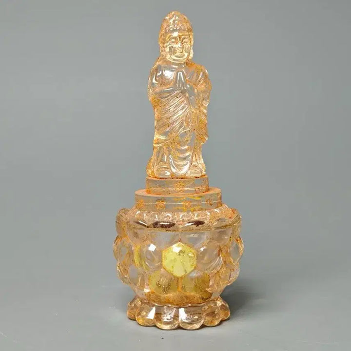 [BUNJANG] Goldsmith inscribed Celadon Porcelain Sarira Casket with Glass Buddha / 금채 명문 유리수정 합장불 사리함 (1) 골동품 불상 불교 고미술품