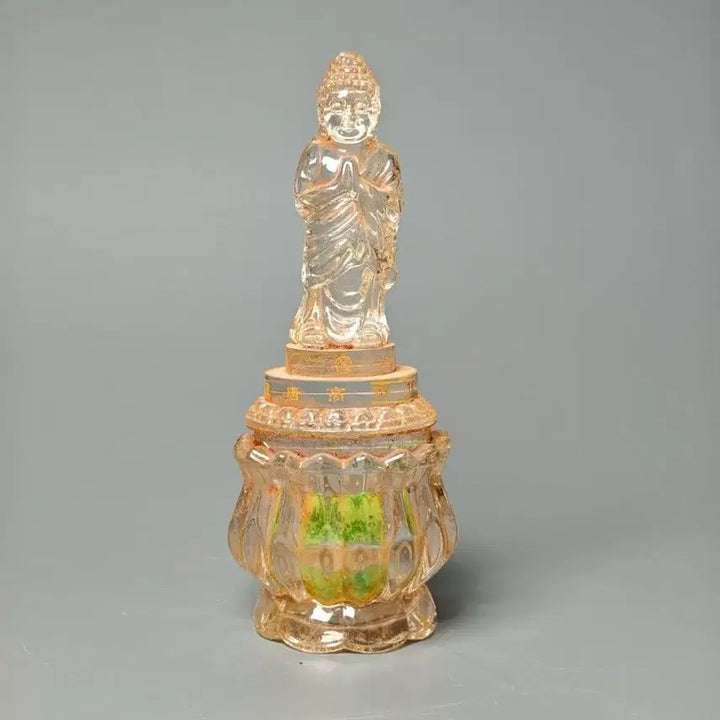 [BUNJANG] Gilding Inscription Glass Crystal Conch Buddha Sarira Casket / 금채 명문 유리수정 합장불 사리함 (2) 골동품 불상 불교 고미술품