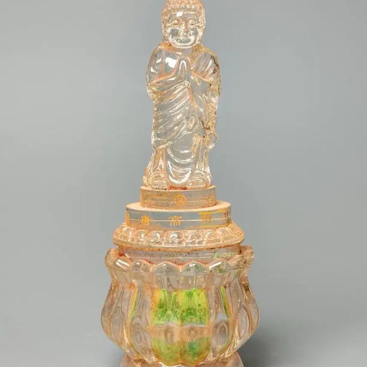 [BUNJANG] Gilding Inscription Glass Crystal Conch Buddha Sarira Casket / 금채 명문 유리수정 합장불 사리함 (2) 골동품 불상 불교 고미술품