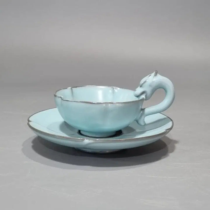 [BUNJANG] Celadon Tea Cup and Saucer Set with Dragon Handle / 여요 천청유청자 용수잔잔대.