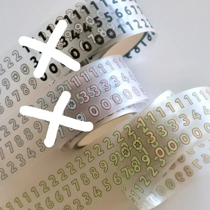 [BUNJANG] Kiss Cut Dotted &amp; Numbered Yellow &amp; Green Deco Sticker Set / 키스컷 띵) 단팥 숫자 노랑 초록 다꾸 스티커 투명 칼선