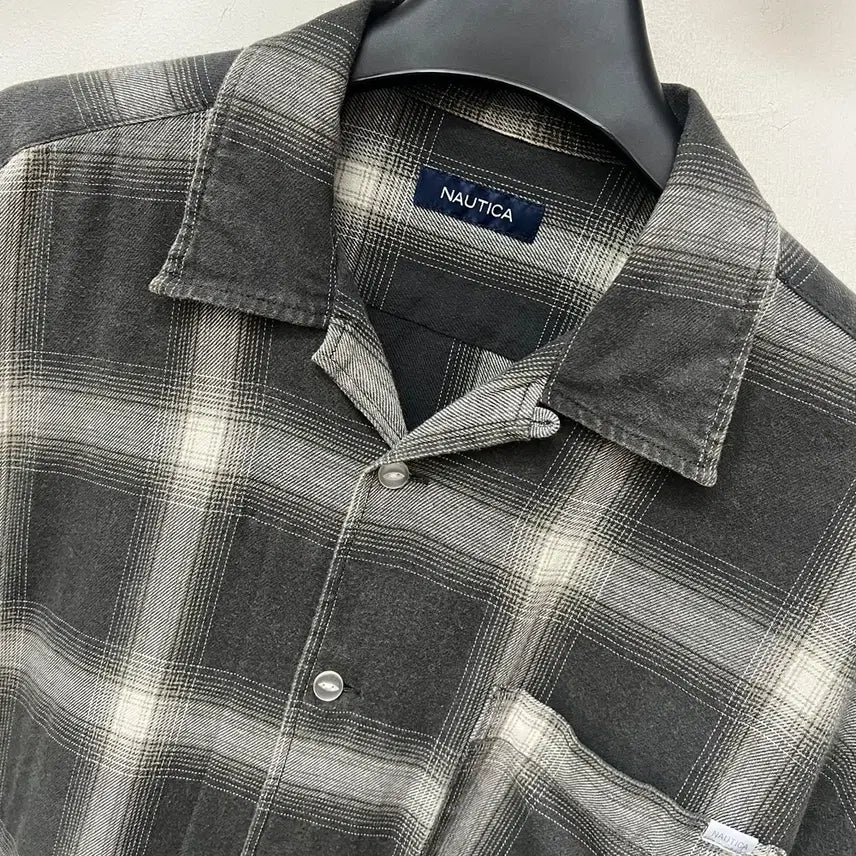 [BUNJANG] Nautica Japan Bleach Ombre Check Oversized Short Sleeve Shirt 95 / 노티카 재팬 블리치 옴브레 체크 오버핏 반팔 셔츠 95