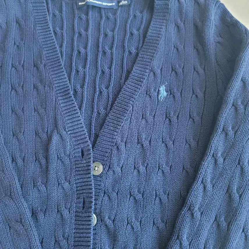 [BUNJANG] Polo Ralph Lauren Cable Knit Cardigan Navy Cotton 100% / 정품 폴로 랄프로렌 케이블 니트 가디건 네이비