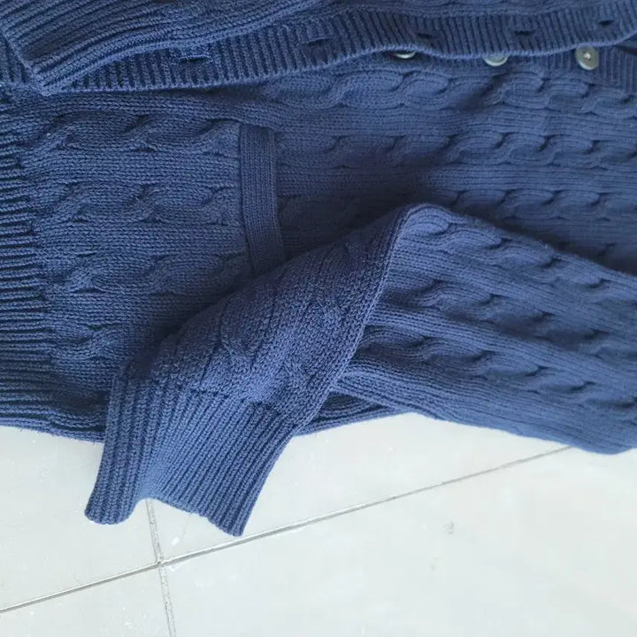 [BUNJANG] Polo Ralph Lauren Cable Knit Cardigan Navy Cotton 100% / 정품 폴로 랄프로렌 케이블 니트 가디건 네이비