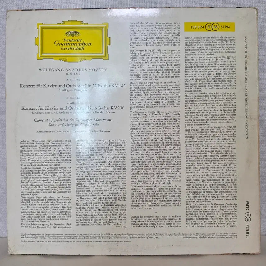 [BUNJANG] Géza Anda Mozart Piano Concertos No. 6 &amp; 22 Deutsche Grammophon Original First Pressing LP / 독일DG] 게자 안다: 모차르트 피아노 협주곡 6번 &amp; 22번 클래식LP