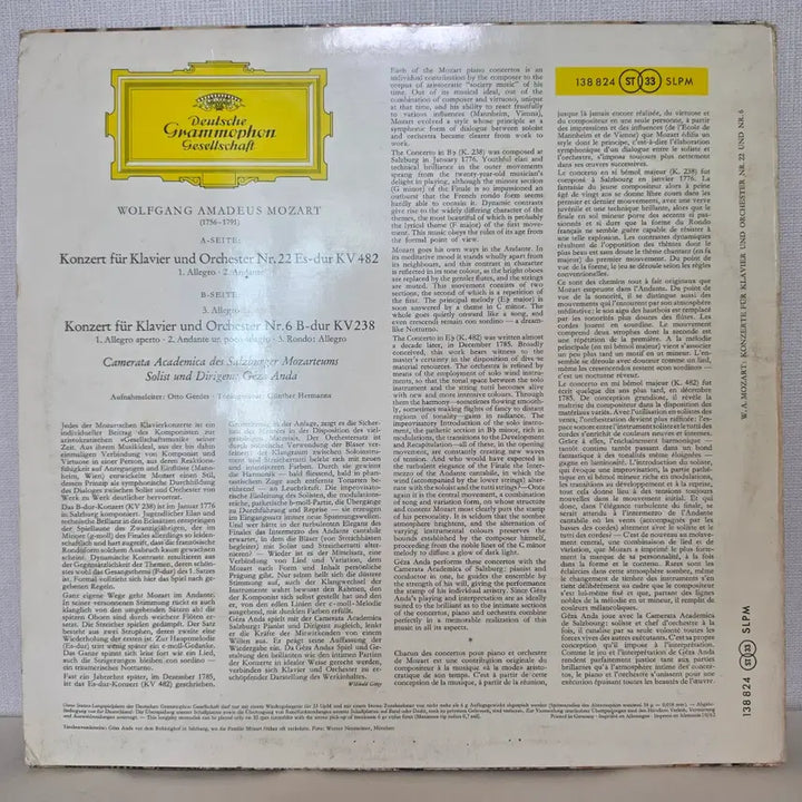 [BUNJANG] Géza Anda Mozart Piano Concertos No. 6 &amp; 22 Deutsche Grammophon Original First Pressing LP / 독일DG] 게자 안다: 모차르트 피아노 협주곡 6번 &amp; 22번 클래식LP