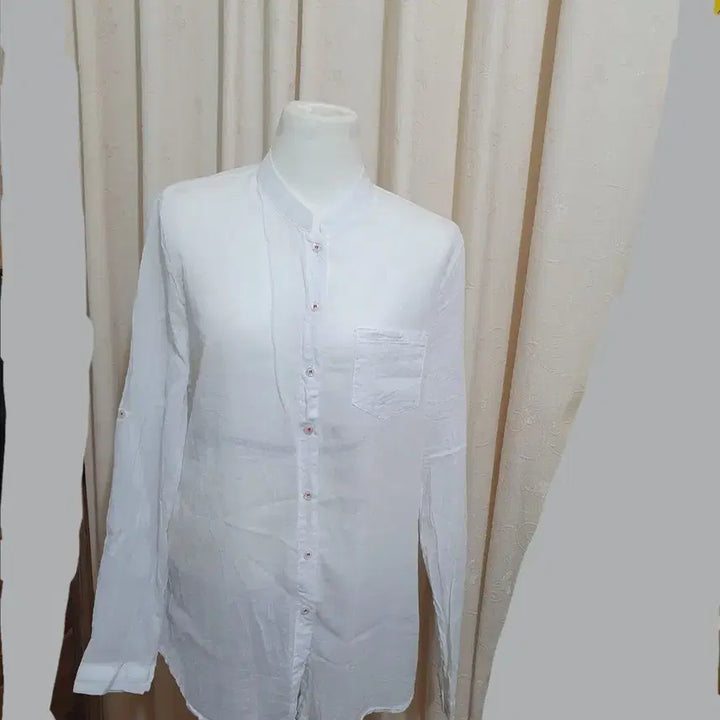 [BUNJANG] White Linen-Style Mandarin Collar Shirt / 차이나카라 남방 셔츠 흰색 린넨 스타일