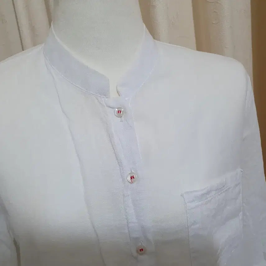 [BUNJANG] White Linen-Style Mandarin Collar Shirt / 차이나카라 남방 셔츠 흰색 린넨 스타일