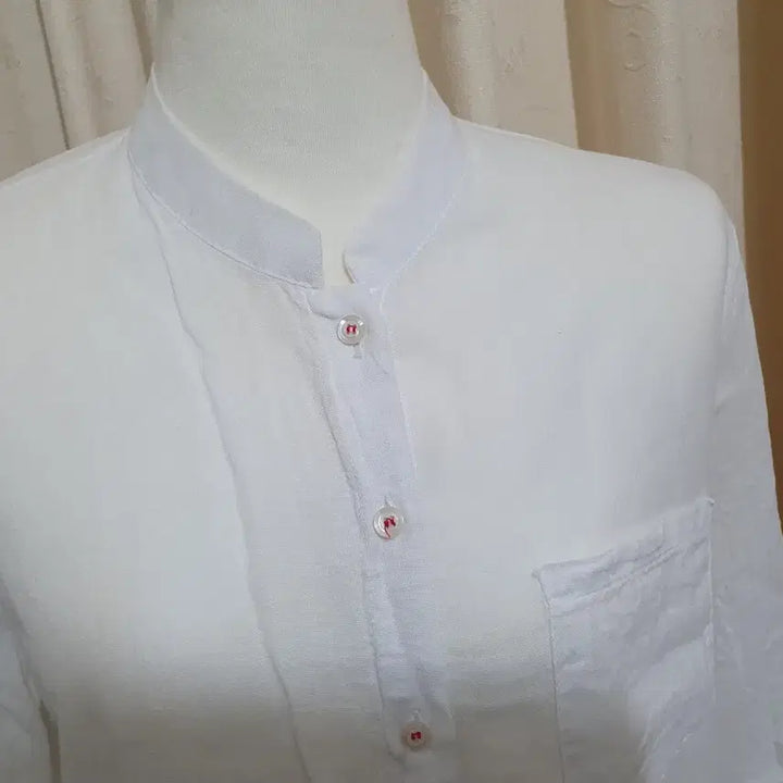 [BUNJANG] White Linen-Style Mandarin Collar Shirt / 차이나카라 남방 셔츠 흰색 린넨 스타일