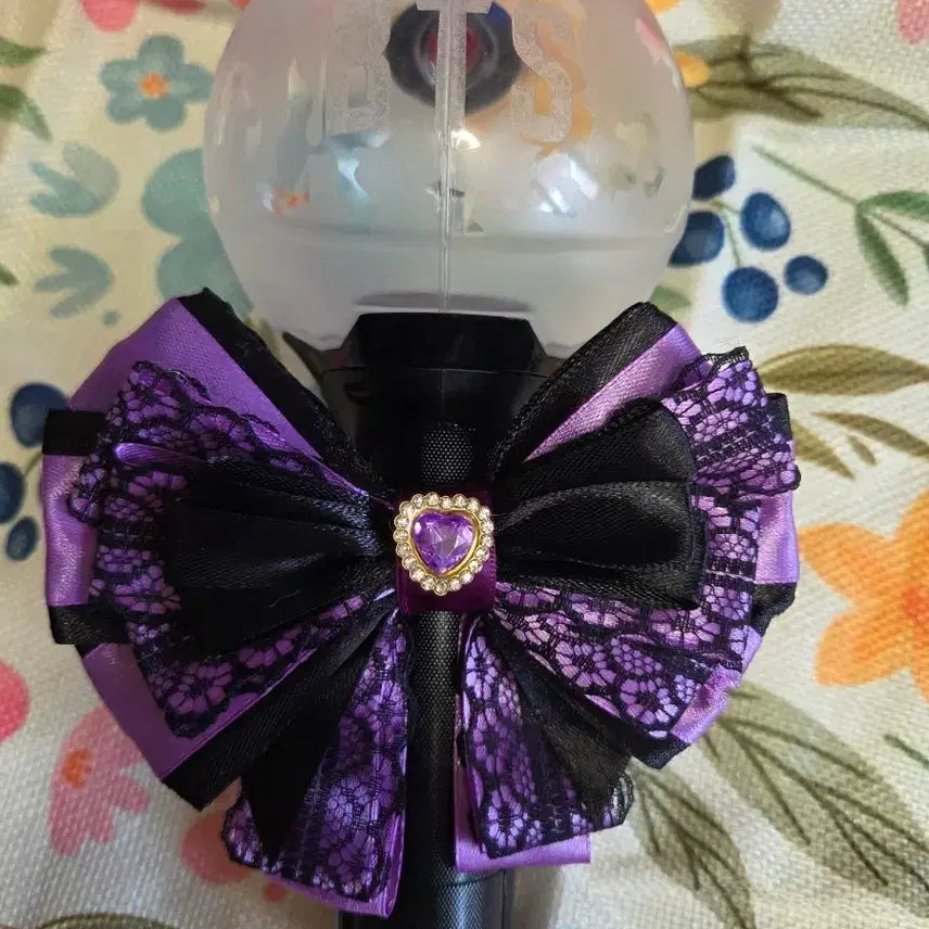 [BUNJANG] Purple and Black Ribbon Heart Gem Penlight / 펜라이트 리본
