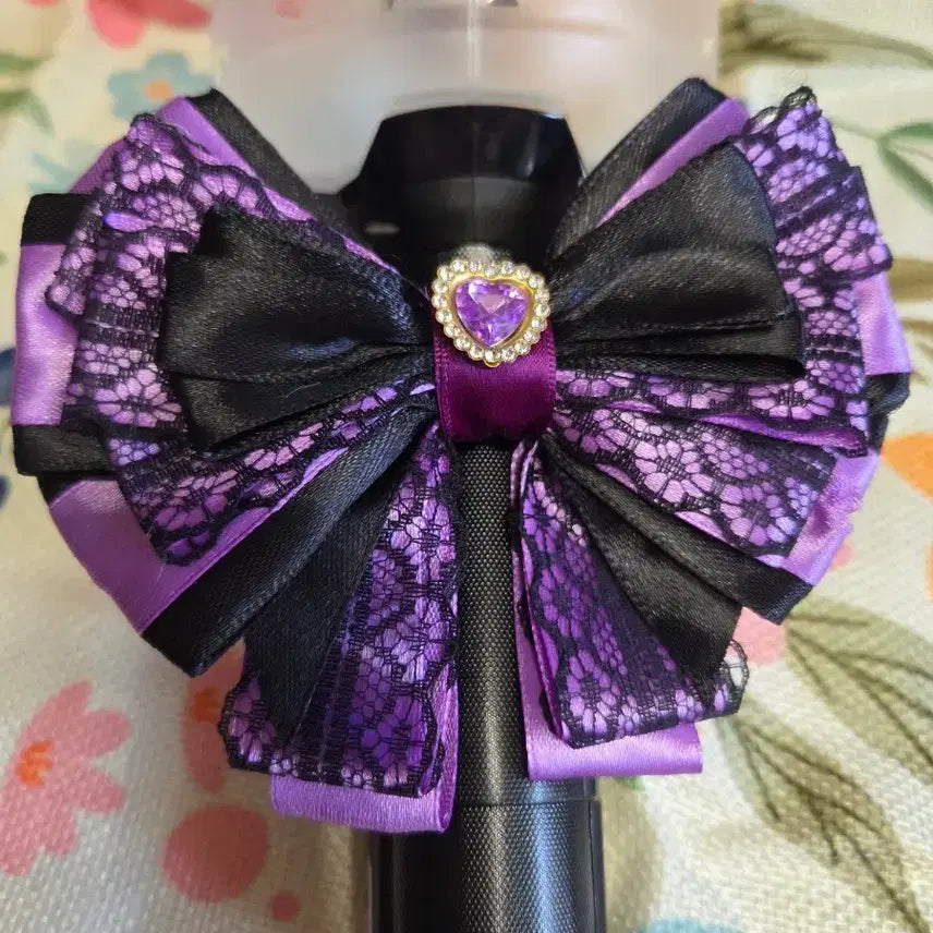 [BUNJANG] Purple and Black Ribbon Heart Gem Penlight / 펜라이트 리본
