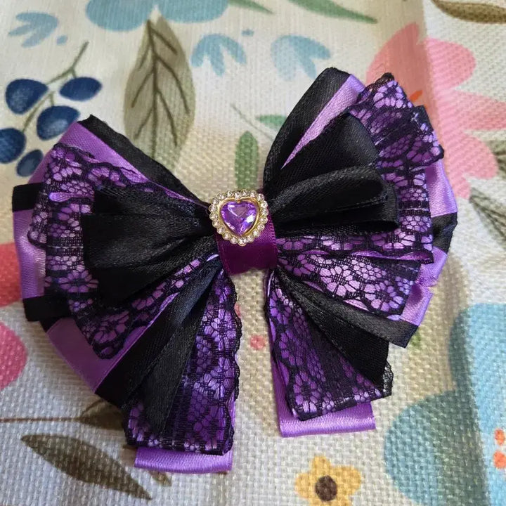 [BUNJANG] Purple and Black Ribbon Heart Gem Penlight / 펜라이트 리본